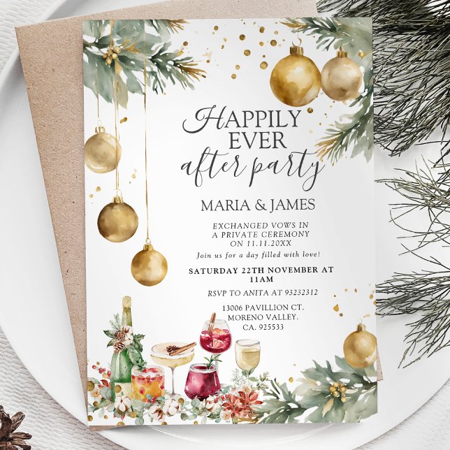 Gold Baubles Christmas Happily Ever After Party Invitation (Creator Uploaded)
