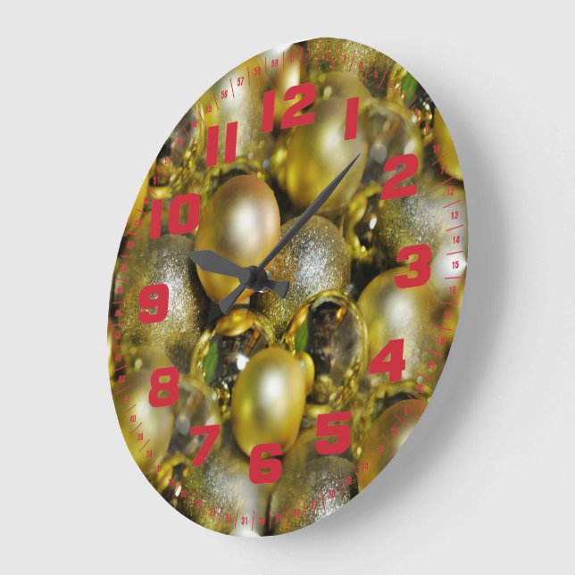 Gold Baubles Christmas Large Clock (Angle)