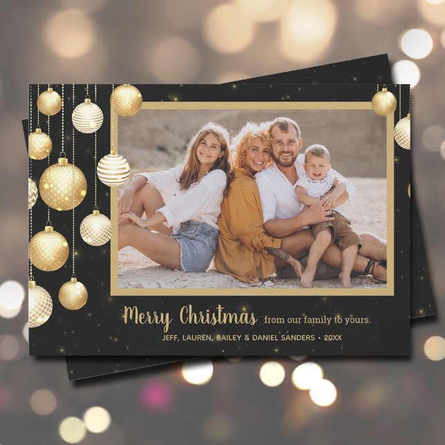 Gold Baubles Christmas Photo Holiday Card (Creator Uploaded)