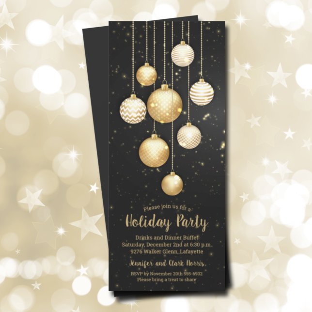 Gold Baubles Christmas Tree Ornaments Invites (Creator Uploaded)