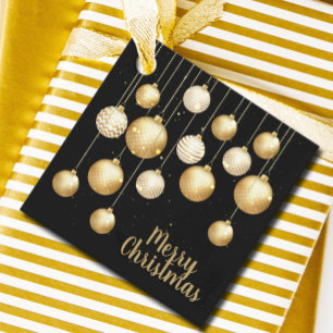 Gold Baubles Christmas Tree Ornaments on Black Favour Tags