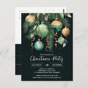 Gold Baubles Christmas Tree Party Invitation Postcard