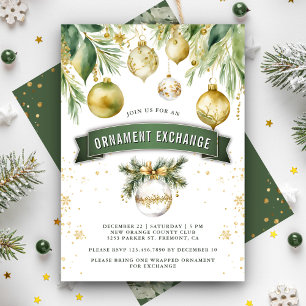 Gold Baubles Ornament Exchange Christmas Party Invitation