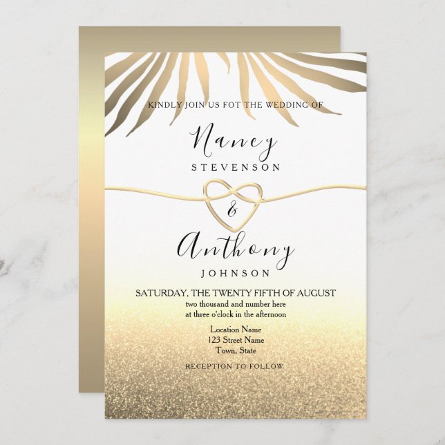 Gold Beach Wedding Invitation (Front/Back)
