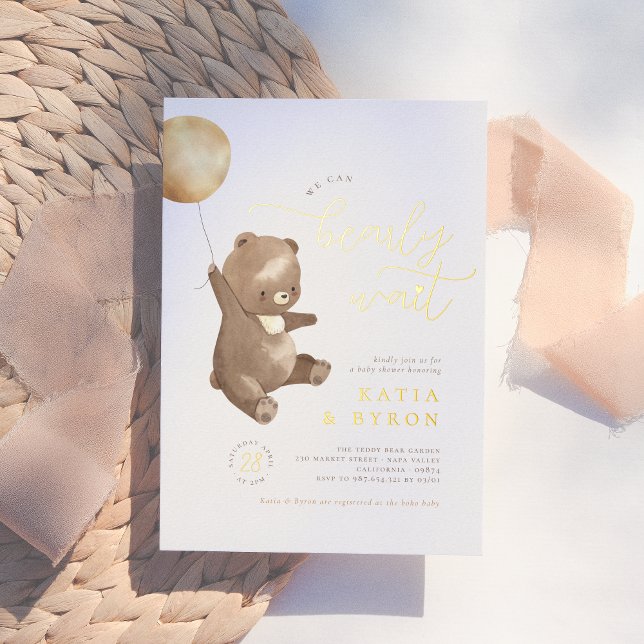 Gold Bearly Wait Gender Neutral Bear Baby Shower (Creator Uploaded)