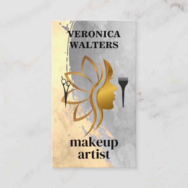 Gold Beauty Logo | Hair Stylist Tools Business Card (Front)