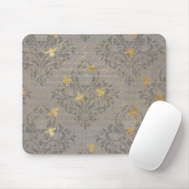 Gold Bee and Scroll Mouse Pad (With Mouse)