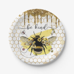 Gold Bee Kind Paper Plate