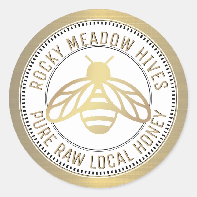 GOLD BEE LOGO BEEKEEPER HONEY LID JAR LABEL (Front)