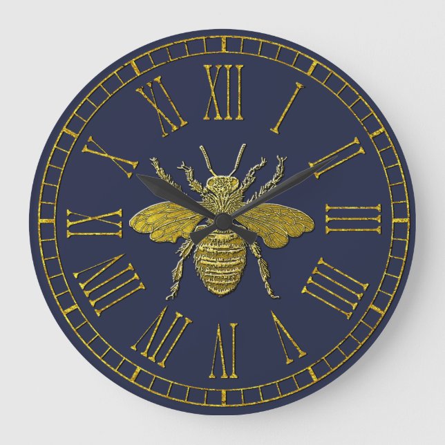 Gold Bee Your Color Background Large Clock (Front)