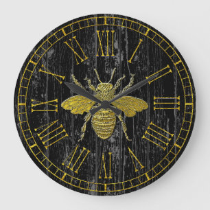Gold Bee Your Colour Background Large Clock