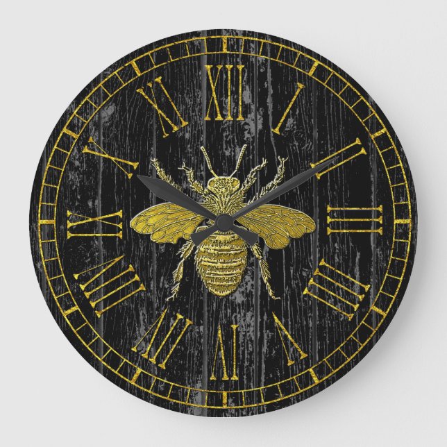 Gold Bee Your Colour Background Large Clock (Front)
