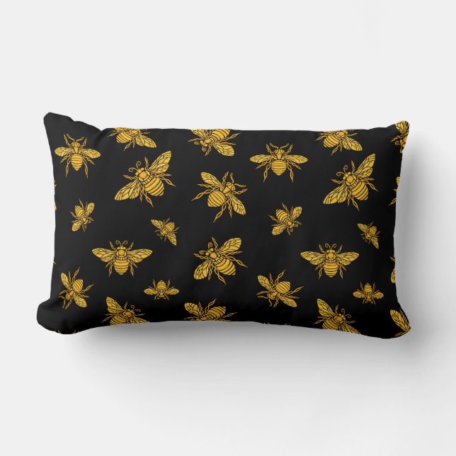 Gold Bees Lumbar Pillow (Front)
