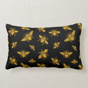 Gold Bees Lumbar Pillow