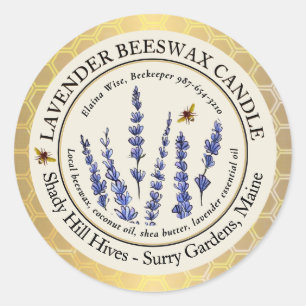 Gold Beeswax Candle Label Honeycomb Bees Lavender 