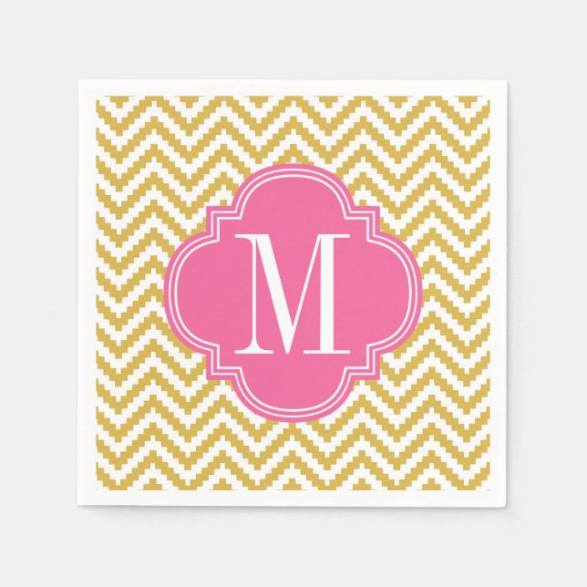 Gold Beige Chevron Aztec Tribal Personalised Napkin (Front)