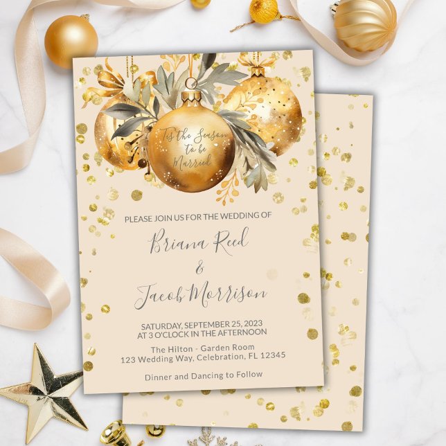 Gold Beige Christmas Wedding Invitation (Creator Uploaded)
