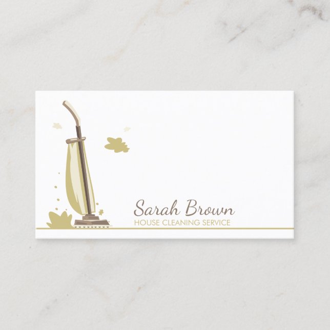 Gold beige cream Vacuum Cleaner House Cleaning Business Card (Front)