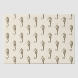 Gold Beige Marine Life Seahorse Pattern Tissue Paper