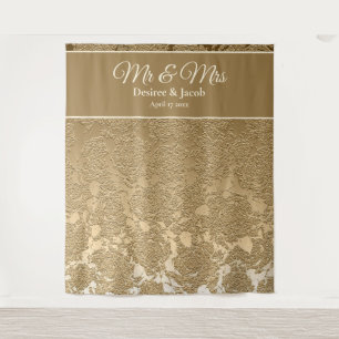 Gold Beige Modern Photo Booth Wedding Backdrop Tapestry