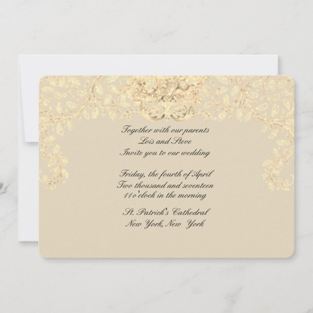 Gold Beige Victorian Style Wedding Invitation (Front)
