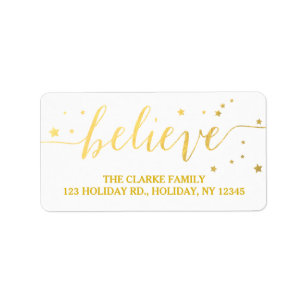Gold Believe Handwriting   Holiday Address Label