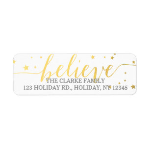 Gold Believe Handwriting Holiday Address Label Return Address Label