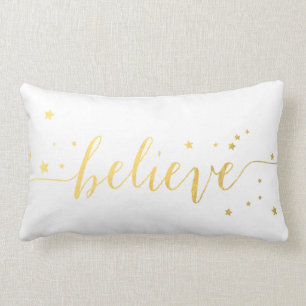 Gold Believe Handwriting   Holiday Throw Lumbar Cushion