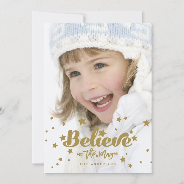 Gold Believe Magic | Holiday Photo Card (Front)