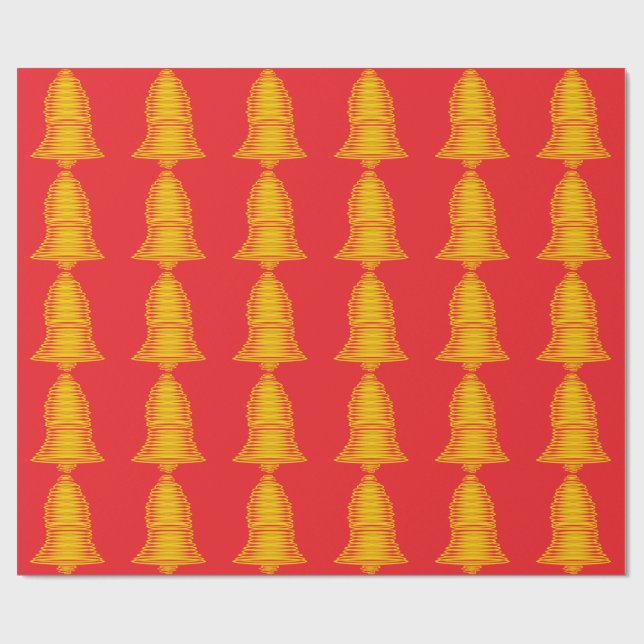 Gold Bell Red Wrapping Paper (Flat)