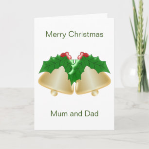 Gold Bells Mother And Father Christmas Holiday Card