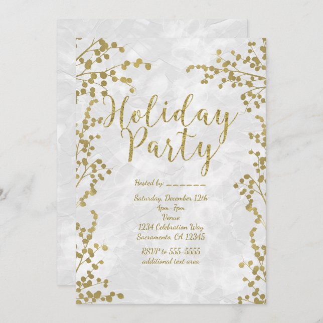 Gold Berries Holiday Party Winter Invitations (Front/Back)