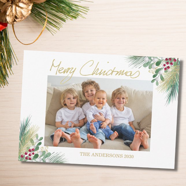 Gold Berries Photo Christmas Holiday Card (Creator Uploaded)