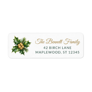 Gold Berry Holly Christmas Return Address Label