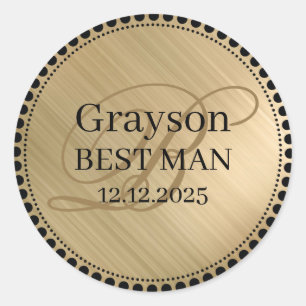 Gold Best Man Monogram Classic Round Sticker