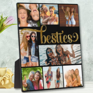 Gold Besties Photo Collage Trendy Script Font  Plaque