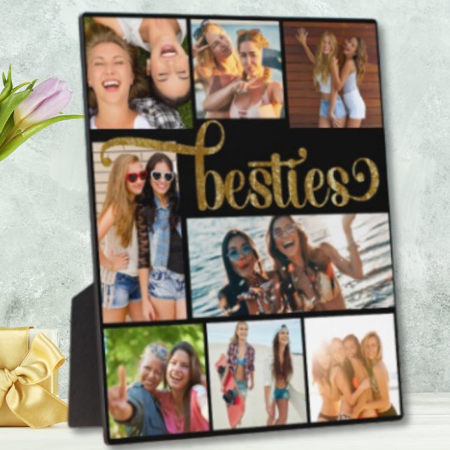 Gold Besties Photo Collage Trendy Script Font  Plaque (Creator Uploaded)