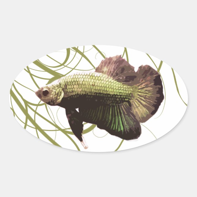 Gold Betta Siamese Fighting Fish Oval Sticker (Front)
