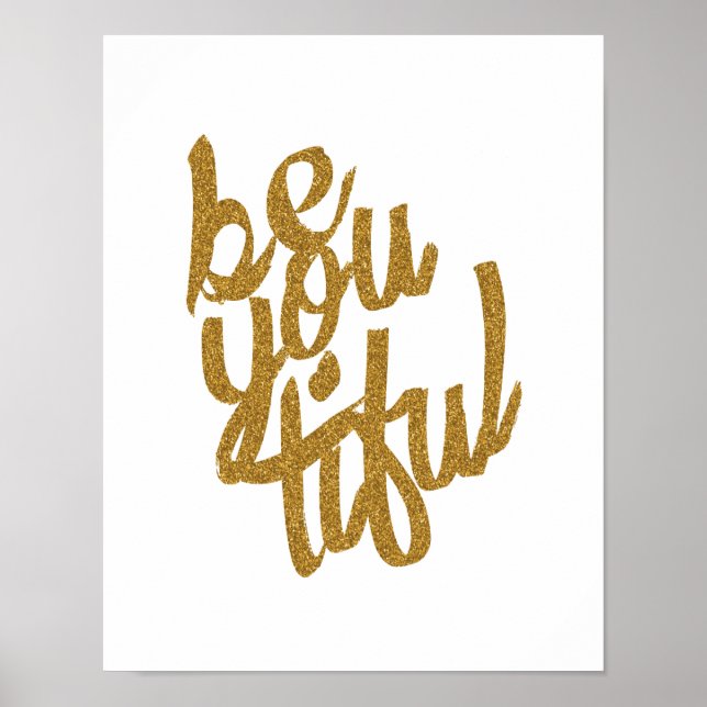 Gold 'Beyoutiful' Typographic Poster (Front)