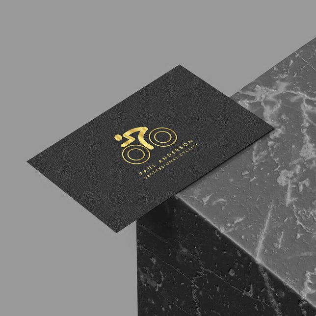 Gold Bicycle Logo Elegant Monogram Black Leather Business Card (Creator Uploaded)