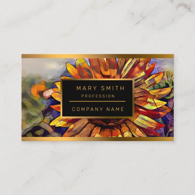 Gold Big Sunflower Elegant Collection Business Card (Front)