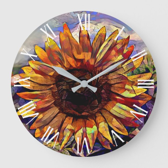 Gold Big Sunflower Elegant Collection Large Clock (Front)