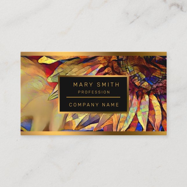 Gold Big Yellow Sunflower Elegant Collection Business Card (Front)