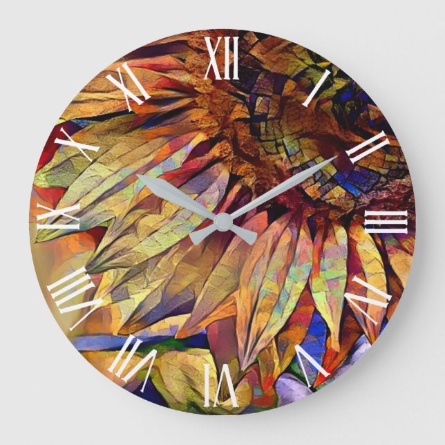 Gold Big Yellow Sunflower Elegant Collection Large Clock (Front)
