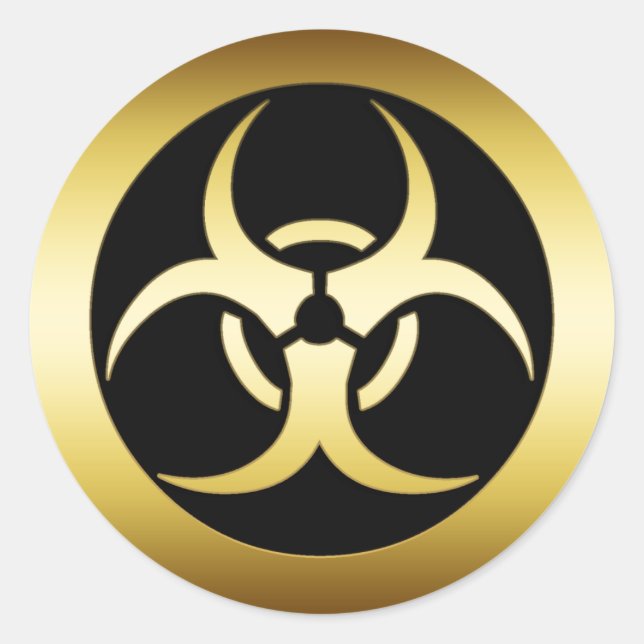 GOLD BIO-HARZARD SYMBOL CLASSIC ROUND STICKER (Front)