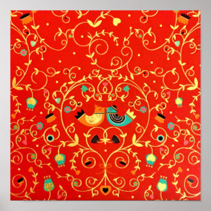 Gold Bird Couple Robin One I Love Winter Christmas Poster