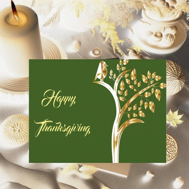 Gold Bird Tree Of Life Fall Happy Thanksgiving Fun Holiday Postcard (Gold Bird Tree Of Life Fall Happy Thanksgiving Fun Holiday Postcard)