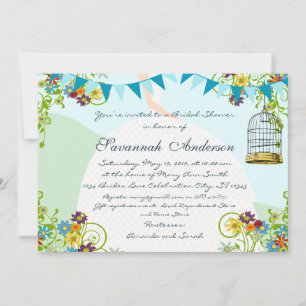 Gold Birdcage Bunting Garden Bridal Shower Invites