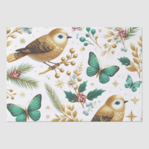 Gold Birds and Emerald Butterflies Tissue Paper