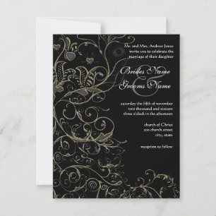 Gold Birds & Swirls Wedding Invitations
